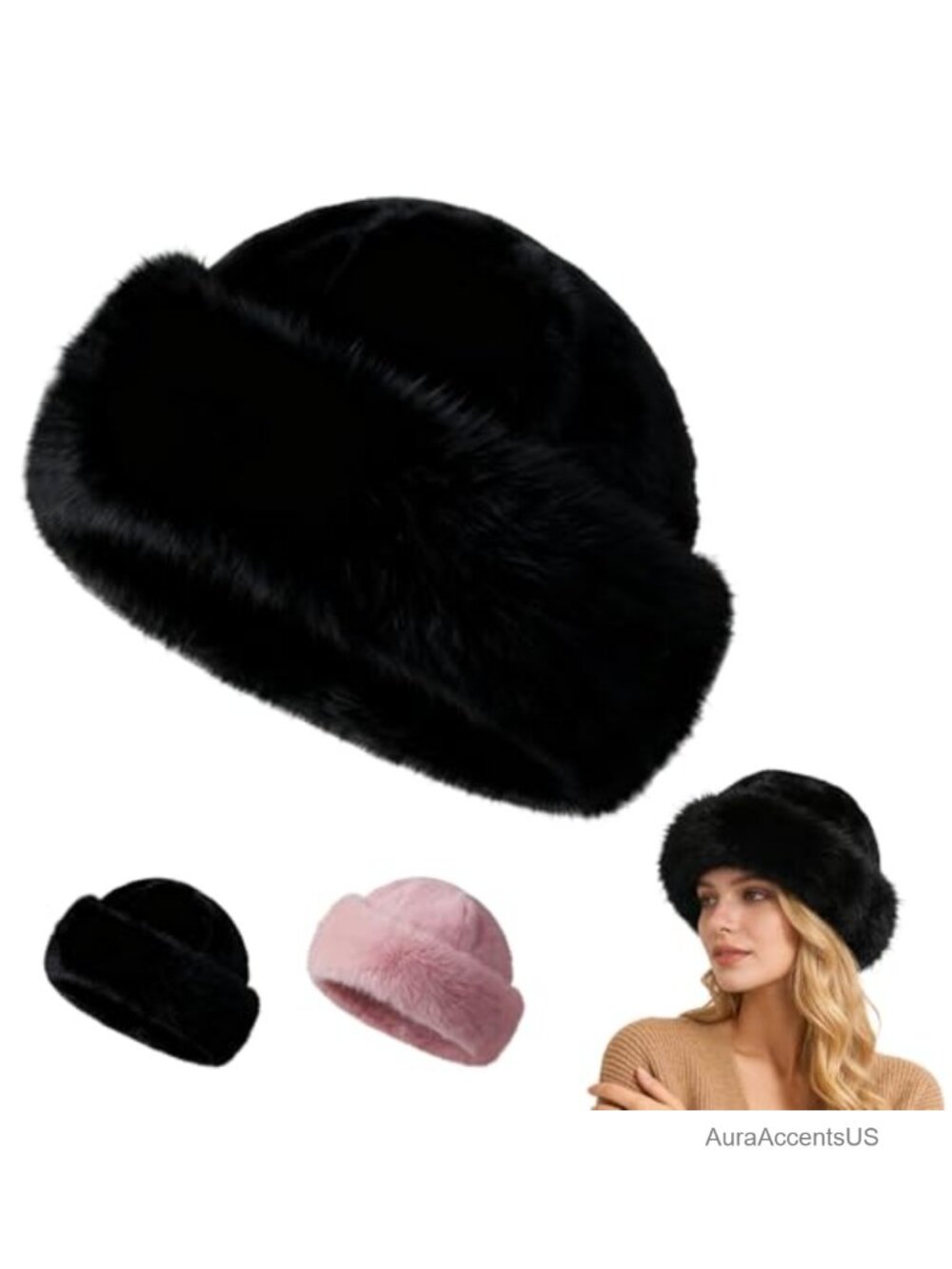 Womens Faux Fur Bucket Hat Warm Plush Fluffy Winter Mink Hat